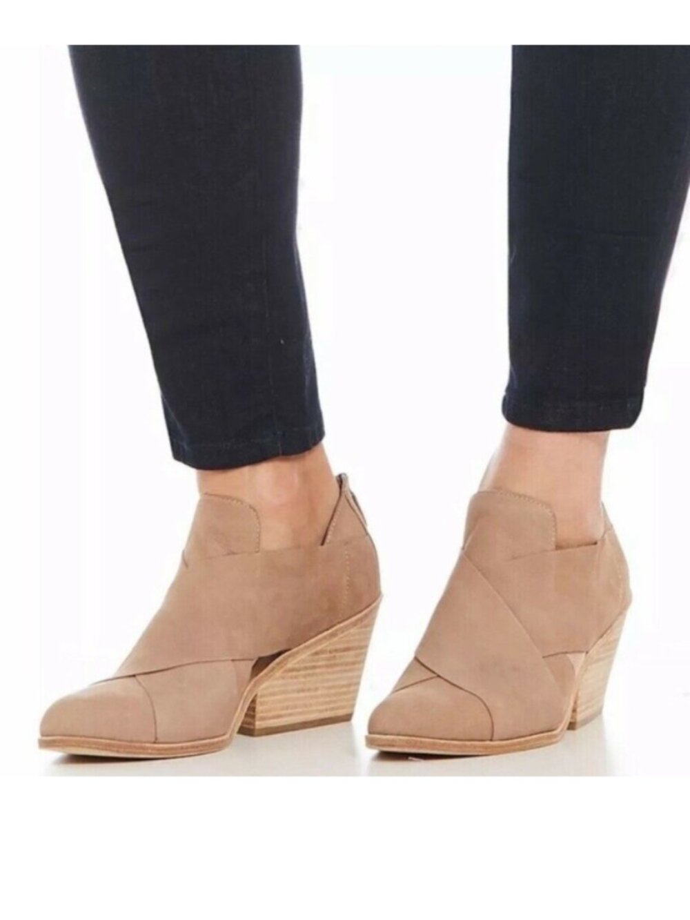 Eileen Fisher Tan Nude Jenkins Tumbled Nubuck Heeled Ankle Booties Size 8